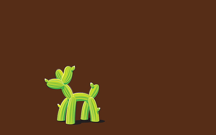 ilustrasi anjing kaktus hijau, tanpa benang, sederhana, humor, kaktus, balon, coklat, Wallpaper HD