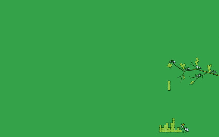 minimalism, Tetris, ants, green background, humor, green, HD wallpaper