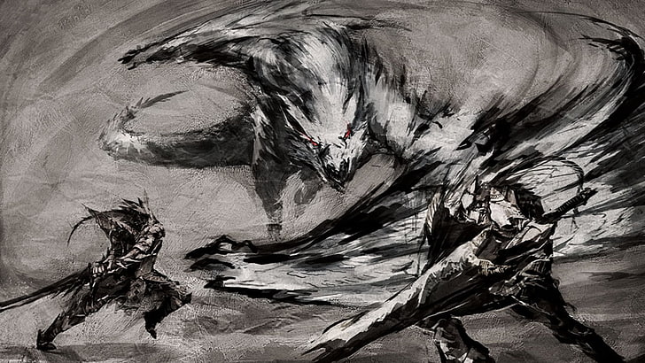 gray abstract sketch, Video Game, Monster Hunter, HD wallpaper