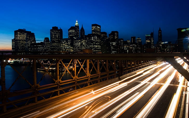 paysage urbain, New York City, pont, longue exposition, Brooklyn Bridge, Fond d'écran HD
