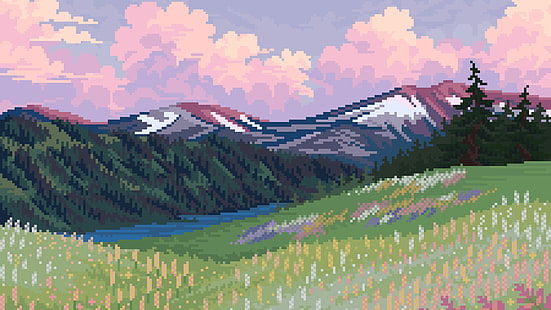 Künstlerisch, Pixel Art, Landschaft, Natur, HD-Hintergrundbild HD wallpaper