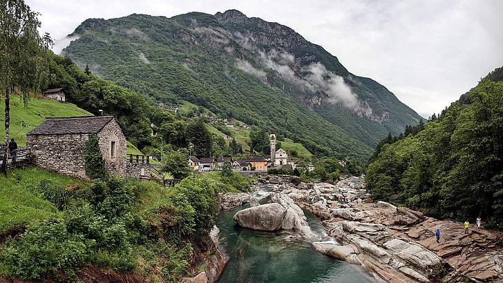 Ticino, Switzerland, Valle Verzasca, nature, landscape, river, mountains, HD wallpaper