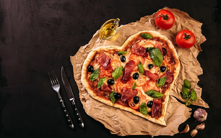 Еда, пицца, в форме сердца, натюрморт, HD обои