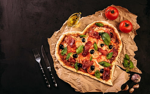 Food, Pizza, Heart-Shaped, Still Life, HD wallpaper HD wallpaper