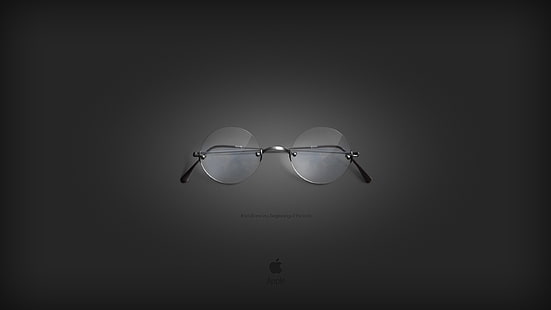 okulary okrągłe ze srebrnymi oprawkami, Steve Jobs, gogle, szare, jabłka, Tapety HD HD wallpaper