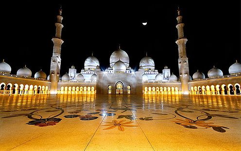 Sheikh Zayed Midnight Grand Mosque In Abu Dhabi United Arab Emirates Hd Desktop Wallpaper Free Download 1920×1200, HD wallpaper HD wallpaper