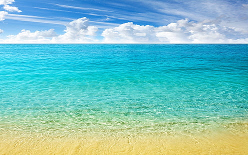 природа, пейзаж, море, плаж, хоризонт, Карибите, тропически, облаци, пясък, тюркоаз, лято, кристал, HD тапет HD wallpaper