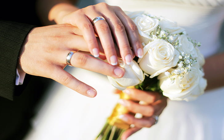 Hands Wedding Rings Bouquet Roses Hd Wallpaper 77841, HD tapet