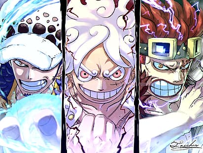  One Piece, Monkey D. Luffy, Trafalgar Law, Eustass Kid, tacchan56110, Gear 5th, sun god nika, HD wallpaper HD wallpaper