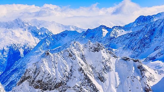 Titlis, pasmo górskie, góra, zima, niebo, masyw, śnieg, grzbiet, szwajcaria, góra Titlis, alpy uri, alpy, europa, szczyt, mt titlis, Tapety HD HD wallpaper