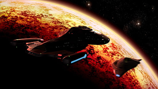 Raumschiffe auf dem Planeten, Star Trek, USS Voyager, Raumschiff, Weltraum, Star Trek Voyager, HD-Hintergrundbild HD wallpaper
