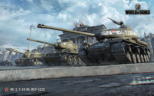 Обои World of Tanks, Ис-2, Берлин, WoT, Мир Танков, T-34-85, Wargaming Net, ISU-122C, HD обои HD wallpaper