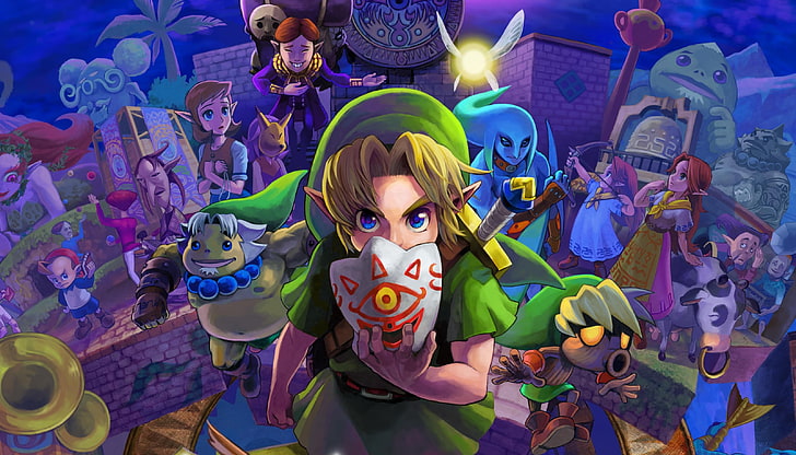 Zelda Efsanesi: Majora'nın Maskesi, Zelda Efsanesi, video oyunları, Bağlantı, maske, Mutlu Maske Satıcısı, Anju, Kremi, HD masaüstü duvar kağıdı