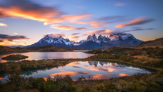 Torres del Paine, อุทยานแห่งชาติ, Patagonia, ชิลี, ทะเลสาบ, ภูเขา, อเมริกาใต้, ภูมิทัศน์, วอลล์เปเปอร์ HD HD wallpaper