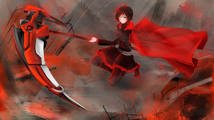 weapon, RWBY, scythe, Ruby Rose (character), anime girls, anime, HD wallpaper