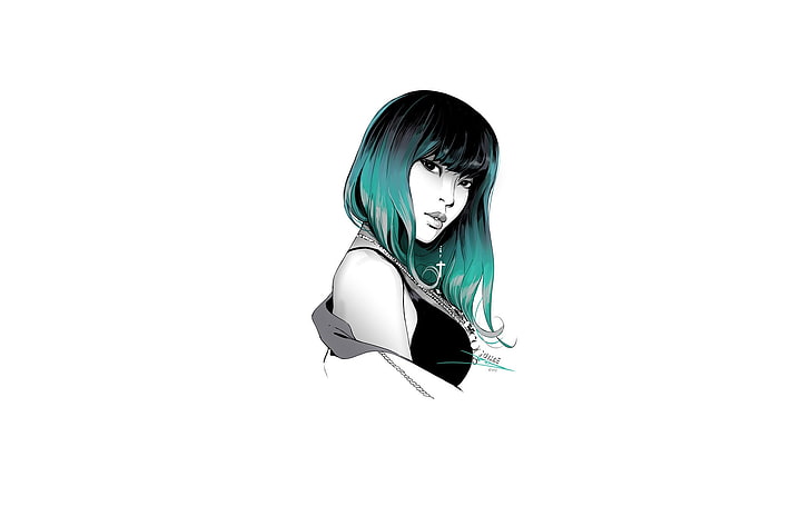green haired woman vector art, girl, face, hair, beauty, HD wallpaper