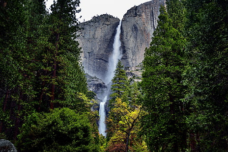 vattenfall time-lapse-foto, Majestic, Yosemite Falls, Yosemite National Park, water falls, time lapse, photo, Nikon D800E, Day 5, Trip, Paso Robles, Capture, NX2, Edited, Color, Pro, Outside, Trees, Hillside, Blue Skies, Clouds, Nature, Landscape, Upper, Yosemite Fall, Waterfalls, Lower, Mountains, Distance, Pacific Ranges, Sierra Nevada, Central, Yosemite Valley, Mountainside, Mountain, Portfolio, Middle, Cascades, California, United States, waterfall, natur, flod, vatten, utomhus, skog, HD tapet HD wallpaper