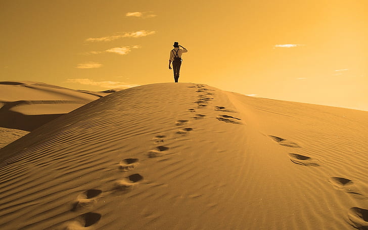 Sandwüste allein Sanddünen Fußabdruck Natur Wüsten HD Art, Wüste, Sand, HD-Hintergrundbild