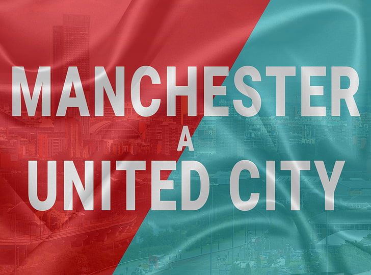 Manchester A United City, Manchester, red, blue, HD wallpaper