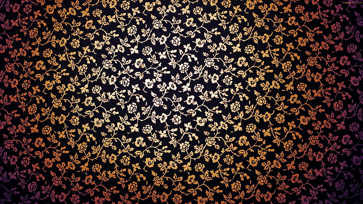 papel de parede digital floral marrom, têxtil floral preto e bege, flores, padrão, textura, texturizado, HD papel de parede
