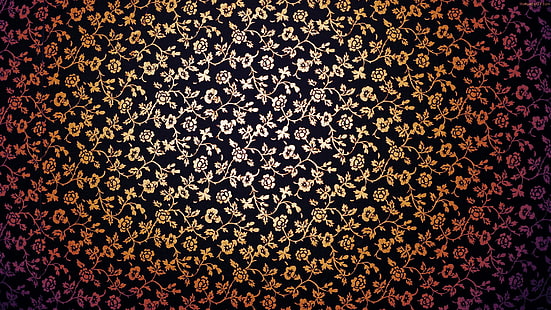 brun blommig digital tapet, svart och beige blommig textil, blommor, mönster, struktur, texturerat, HD tapet HD wallpaper