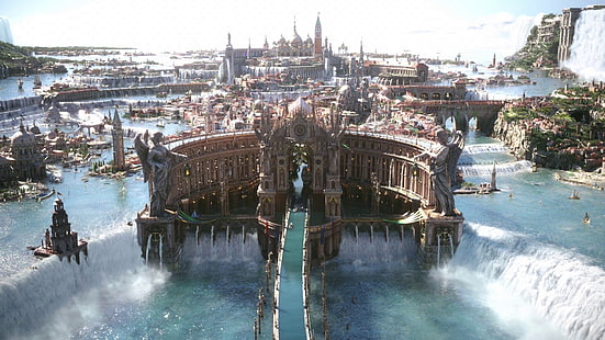 brązowy zamek, Final Fantasy XV, gry wideo, Altissia, Final Fantasy, Tapety HD HD wallpaper
