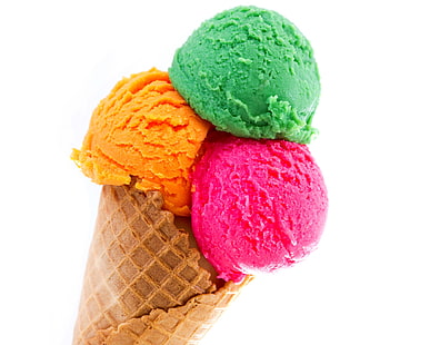 мороженое, холодное, цветное, шарик, мороженое, рожок, вафли, HD обои HD wallpaper