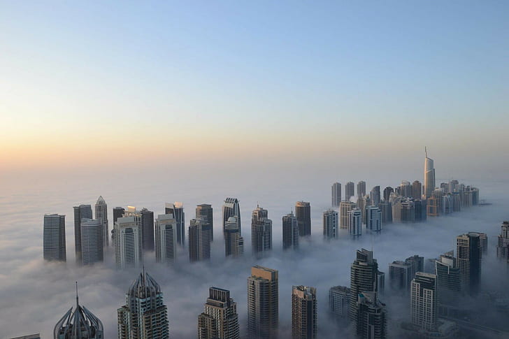 здание, Дубай, туман, горизонт, HD обои