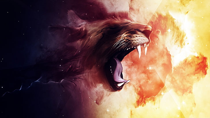 lion 2560x1440, roaring, HD wallpaper