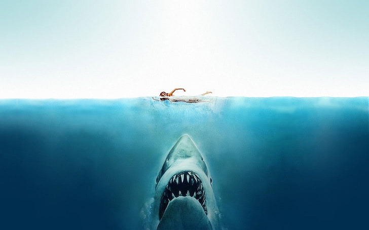 mandíbulas, películas, tiburones, vista dividida, Fondo de pantalla HD