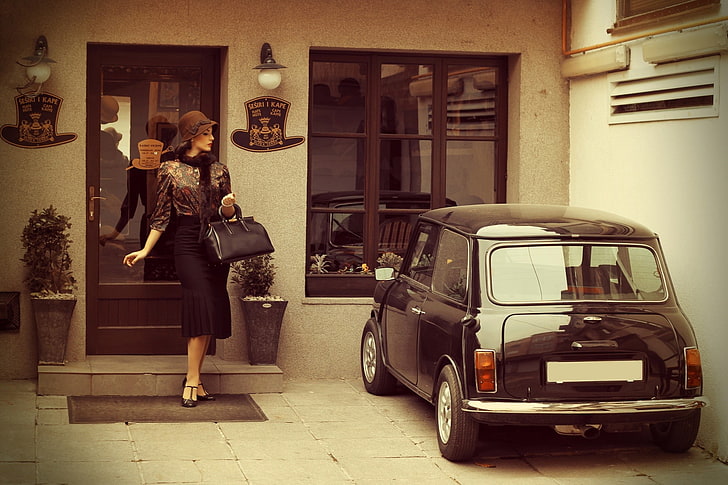 tocador de madera marrón con espejo, vintage, coches de época, Fondo de pantalla HD