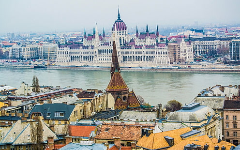 Градове, Будапеща, сграда на унгарския парламент, Унгария, HD тапет HD wallpaper