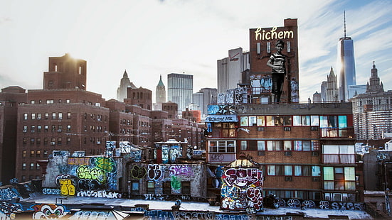 город, граффити, нью-йорк, HD обои HD wallpaper