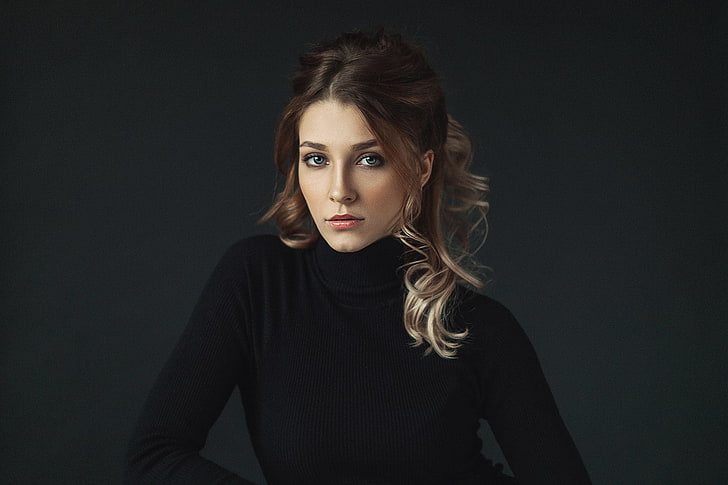 portrait, women, model, Maxim Makarov, Lera, black sweater, HD wallpaper
