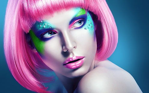 kolorowe, kobiety, makijaż, twarz, Tapety HD HD wallpaper
