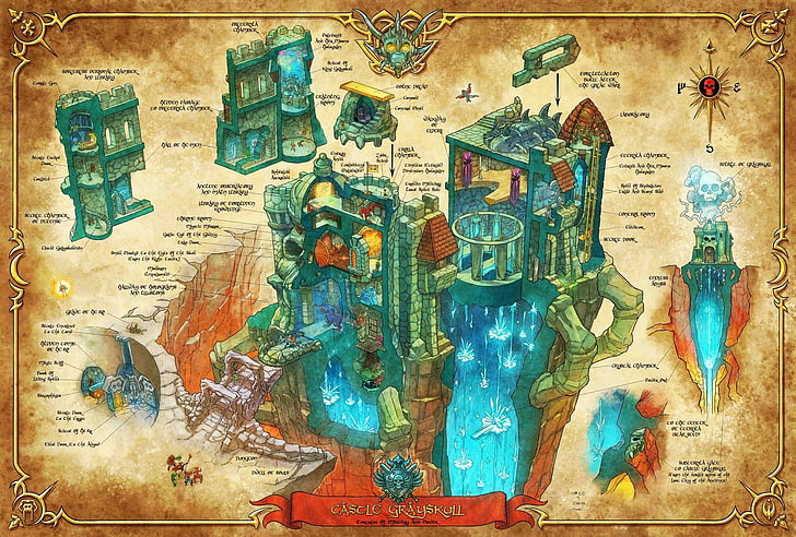 décoration murale en bois bleu et marron, He-Man, château, Greyskull, Fond d'écran HD
