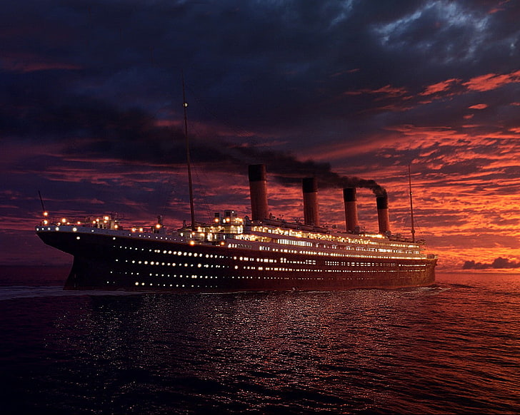 crucero, puesta de sol, barco, Titanic, Fondo de pantalla HD