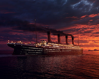 statek wycieczkowy, zachód słońca, statek, Titanic, Tapety HD HD wallpaper
