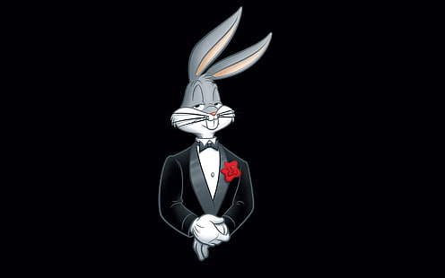 Looney tunes, Bugs bunny, Rabbit, Tuxedo, Flower, HD wallpaper HD wallpaper