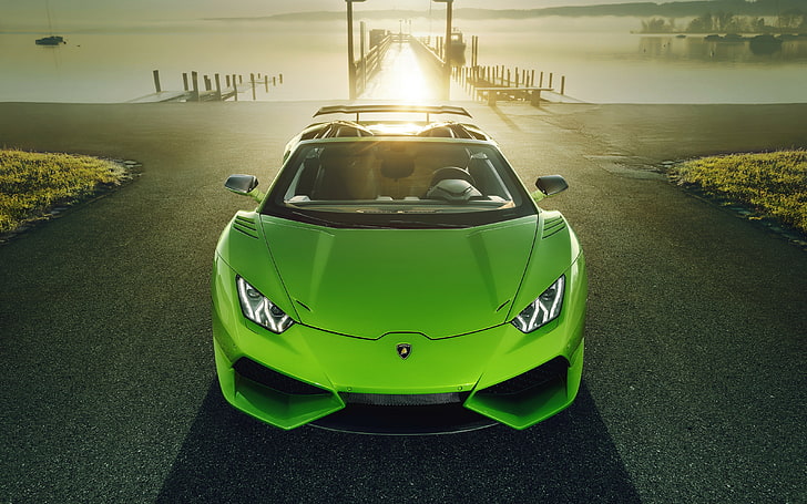 Lamborghini Huracan, зеленый, вид спереди, суперкар, автомобили, Автомобиль, HD обои