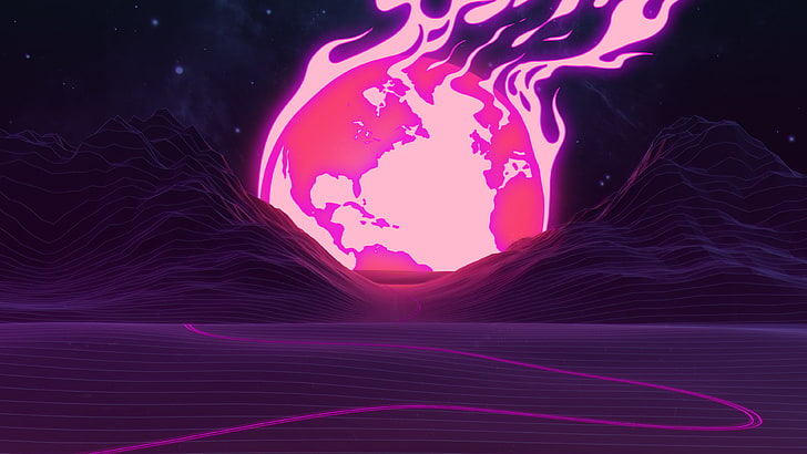 brennende Erde Kunstwerk, Sonne, Berge, Tek Syndicate, HD-Hintergrundbild