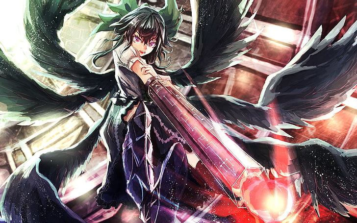 wings, cannons, anime girls, anime, HD wallpaper