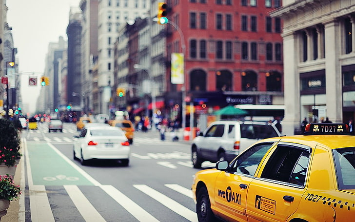 желтая машина такси, Нью-Йорк, такси, HD обои