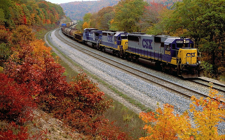 autumn, railroad, season, tracks, trains, vehicles, HD wallpaper