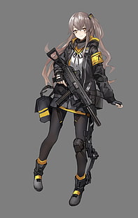 illustration de femme aux cheveux bruns, anime, anime girls, Girls Frontline, pistolet, arme, cheveux longs, Fond d'écran HD HD wallpaper