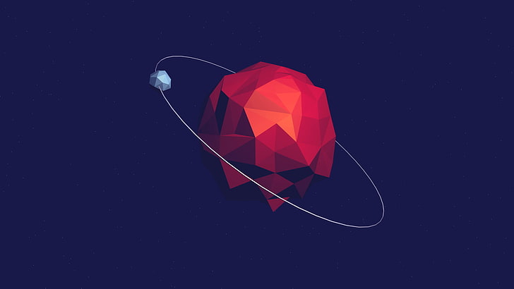 ilustrasi planet 3D merah dan biru, poly rendah, ruang, biru, Wallpaper HD
