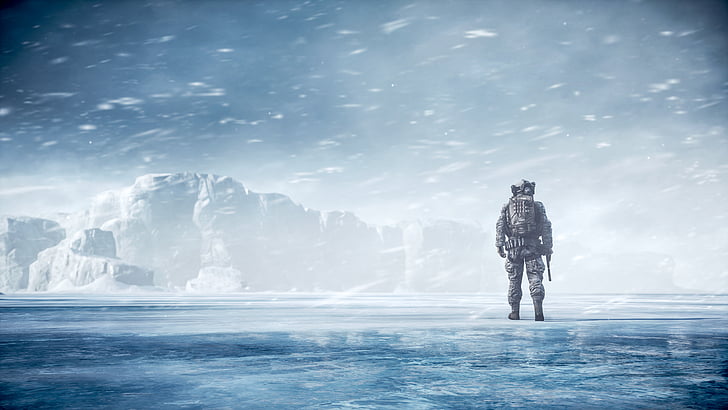 prajurit di wallpaper 3D bidang es, Battlefield 4, Soldier, Snow map, Multiplayer, HD, Wallpaper HD