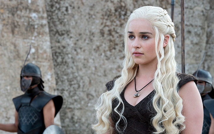 Daenerys Targaryen, Emilia Clarke, kvinnor, blonda, flätor, Game of Thrones, långt hår, HD tapet