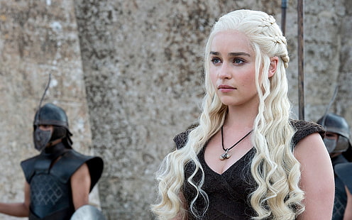 Daenerys Targaryen, Emilia Clarke, mulheres, loiras, tranças, Game of Thrones, cabelos longos, HD papel de parede HD wallpaper
