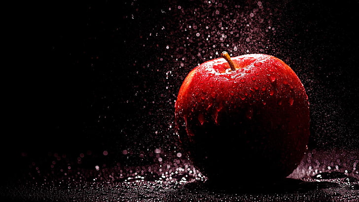 яблоко, капли, фрукты, капли воды, HD обои